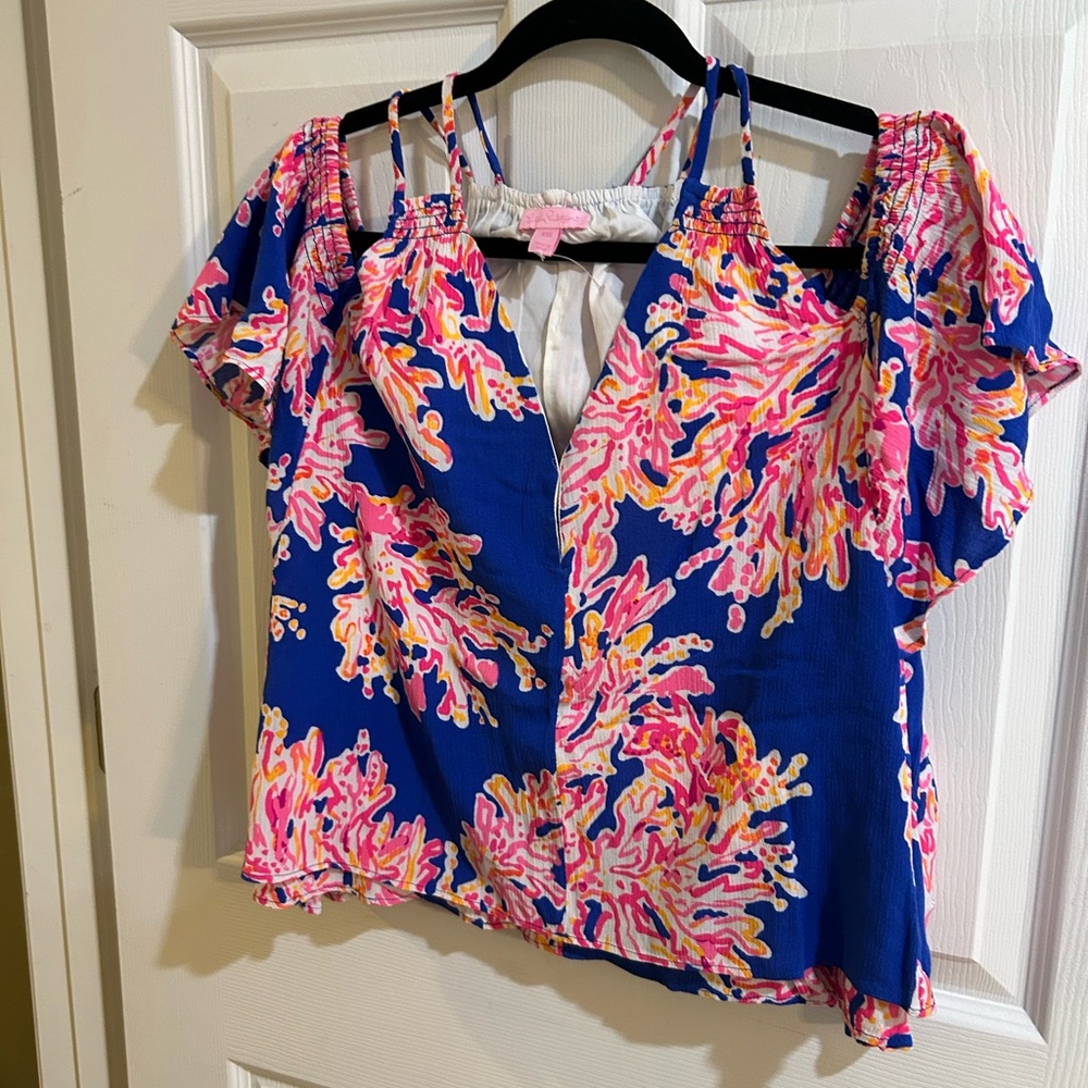 Lilly Pulitzer Blue and Pink Coral Blouse
